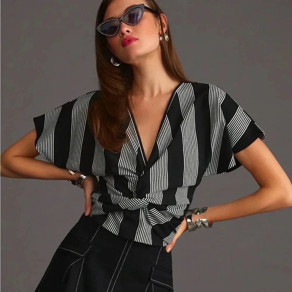 Anthropologie Black and White Striped Top